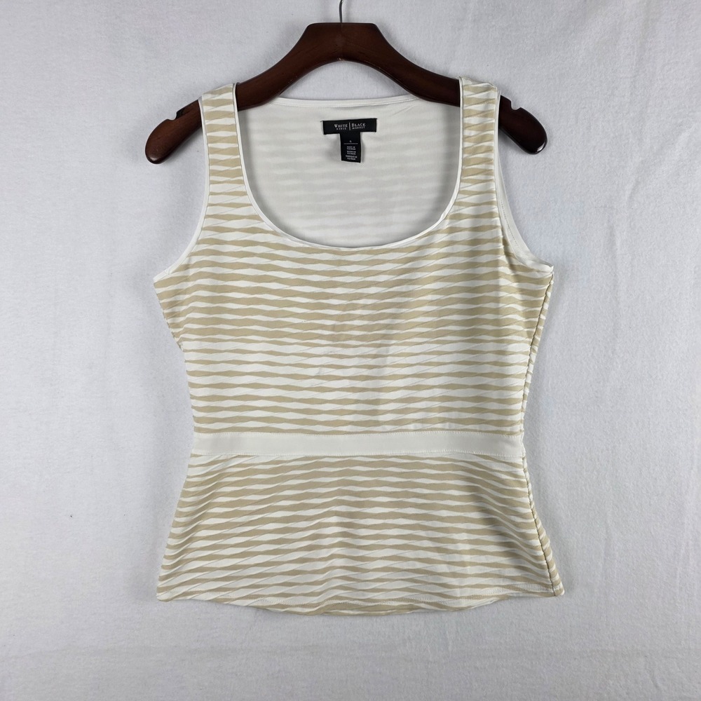 White House Black Market Women Tan White Wavy Stripe Textured Tank Top S